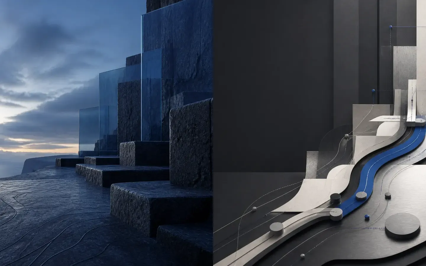 Abstract basalt and cobalt artwork used for the CHU RMS and ANCHOR operational systems
