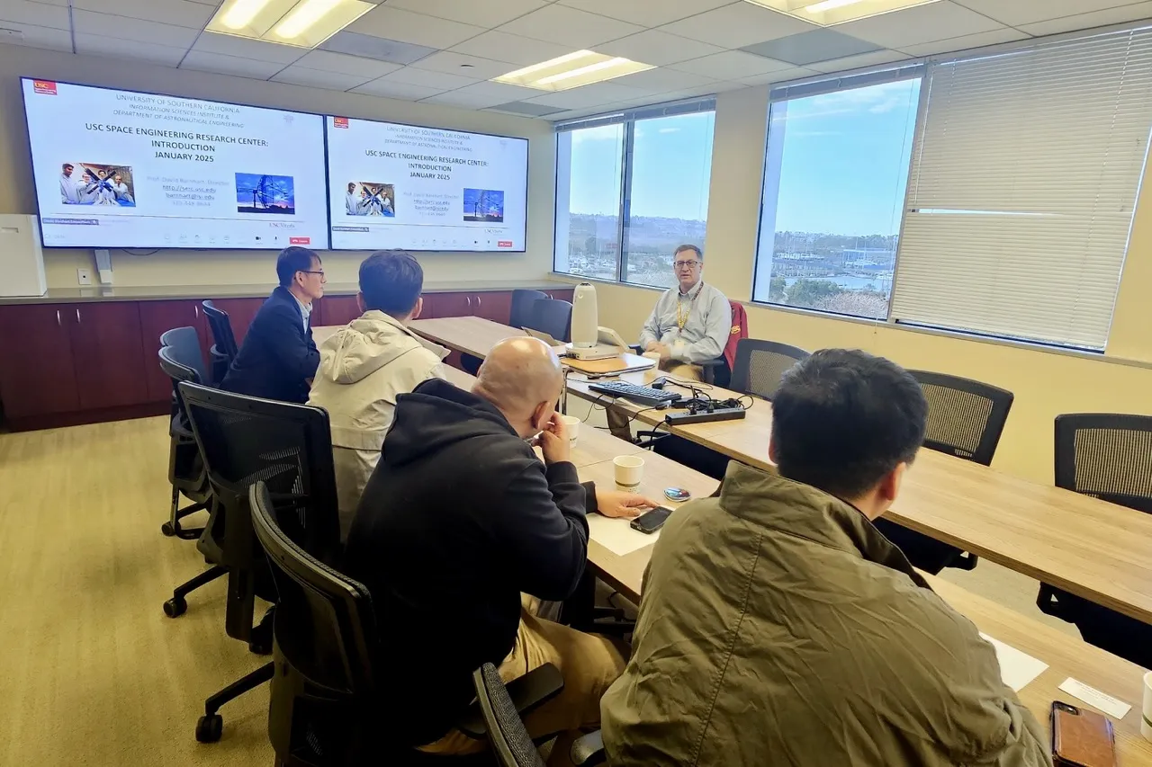 Cheju Halla University delegation at USC discussing CubeSat and aerospace education collaboration
