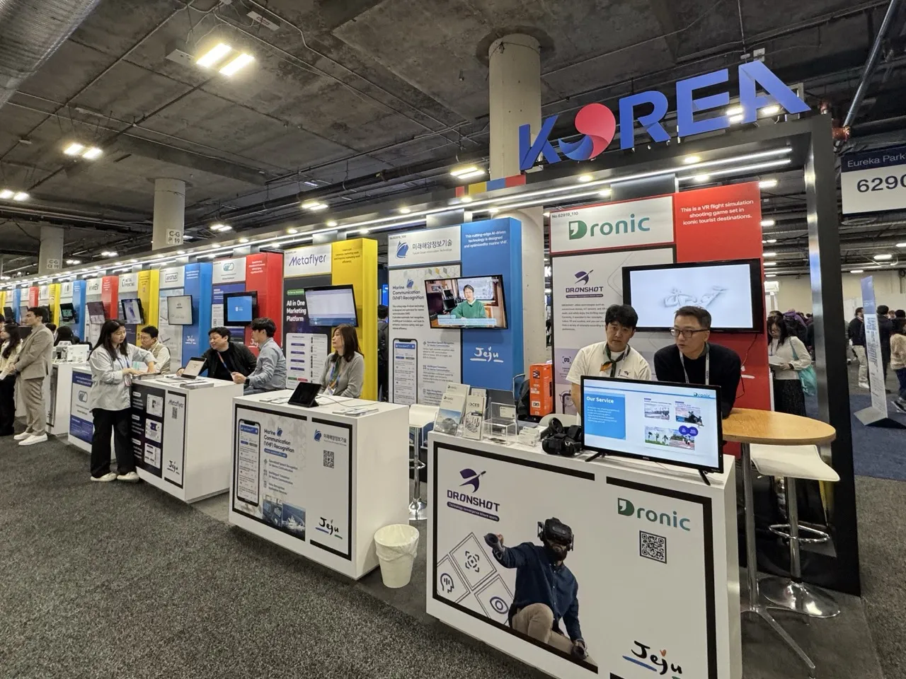 Korea Startup Pavilion at CES 2025 featuring Jeju drones and healthcare AI startups