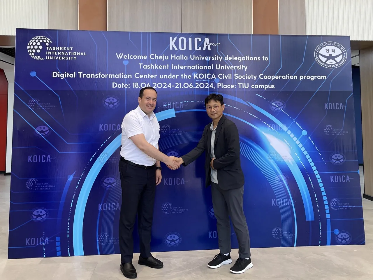 KOICA ODA project team presenting AI education center plan for Tashkent International University