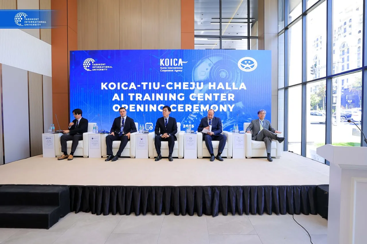 Coalition of dignitaries at KOICA TIU AI Training Center grand opening including Korean Ambassador and Uzbekistan ministers