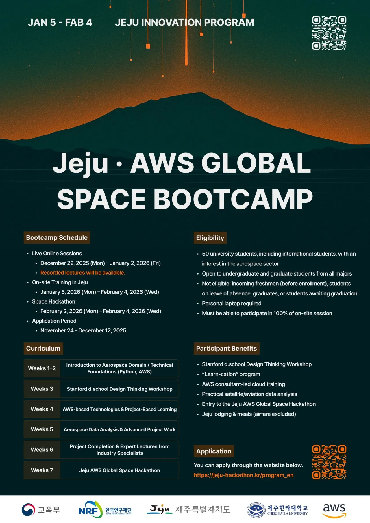 Jeju AWS Space Bootcamp program combining satellite data AWS cloud and Stanford design thinking workshop