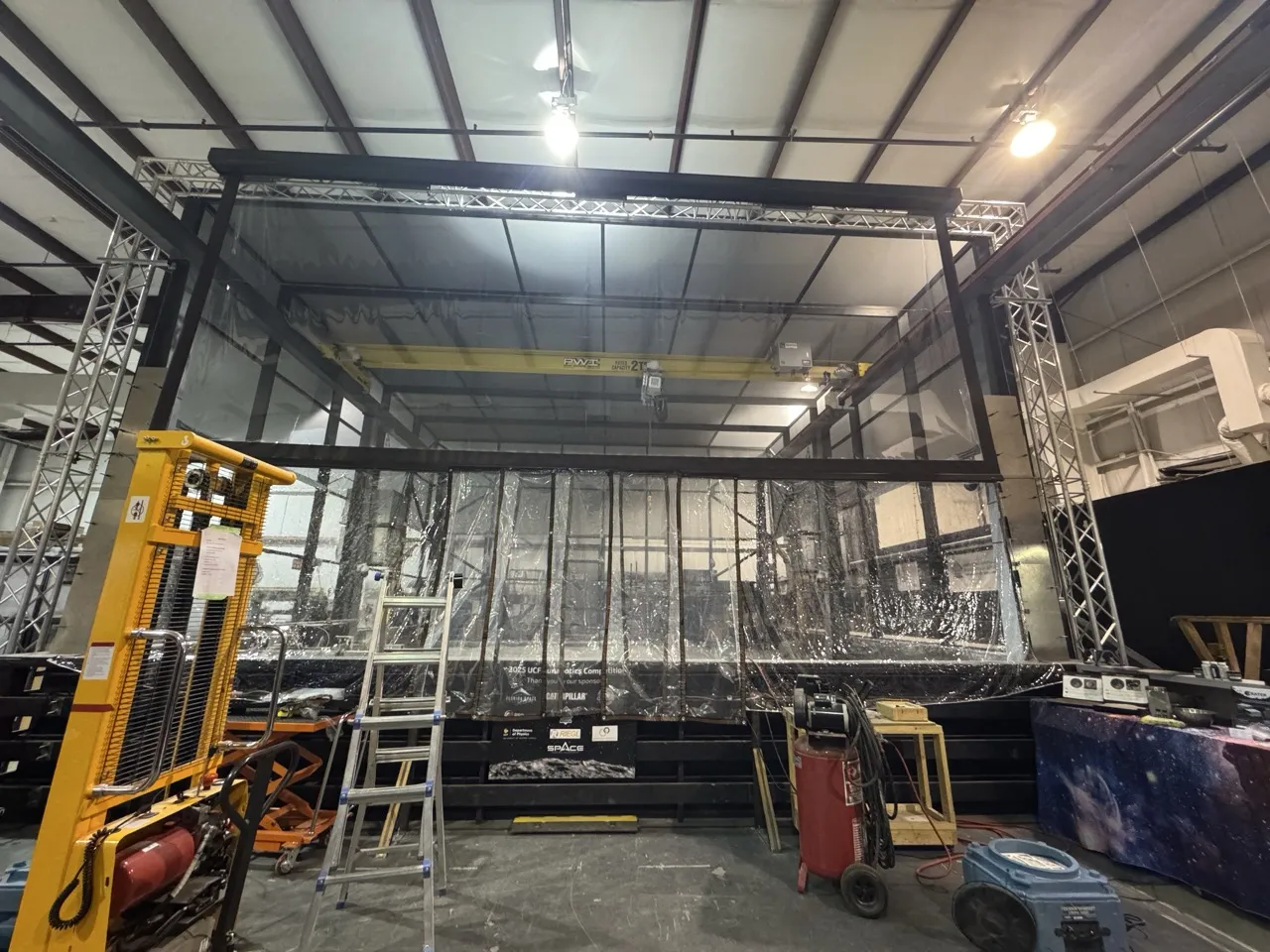 CRATER regolith bin facility at UCF Exolith Lab with 120 tons of lunar highlands simulant